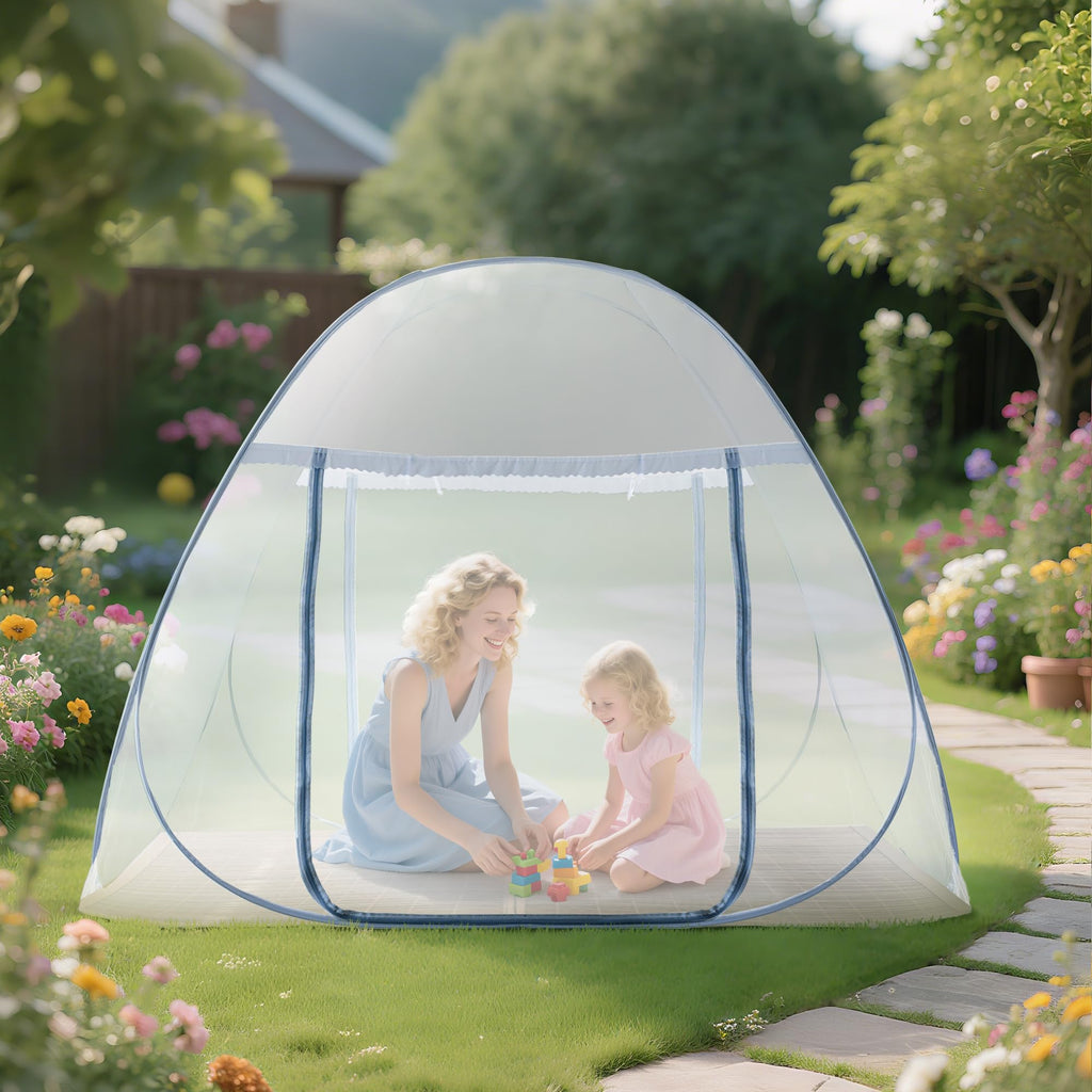 Pop-Up Mosquito Net Tent for Bed, Portable Folding Design Camping Travel Mosquito Tent with Net Bottom for Baby Adults, Easy to Install and Wash for Queen Size Bed 79 x 59 x 59 inch