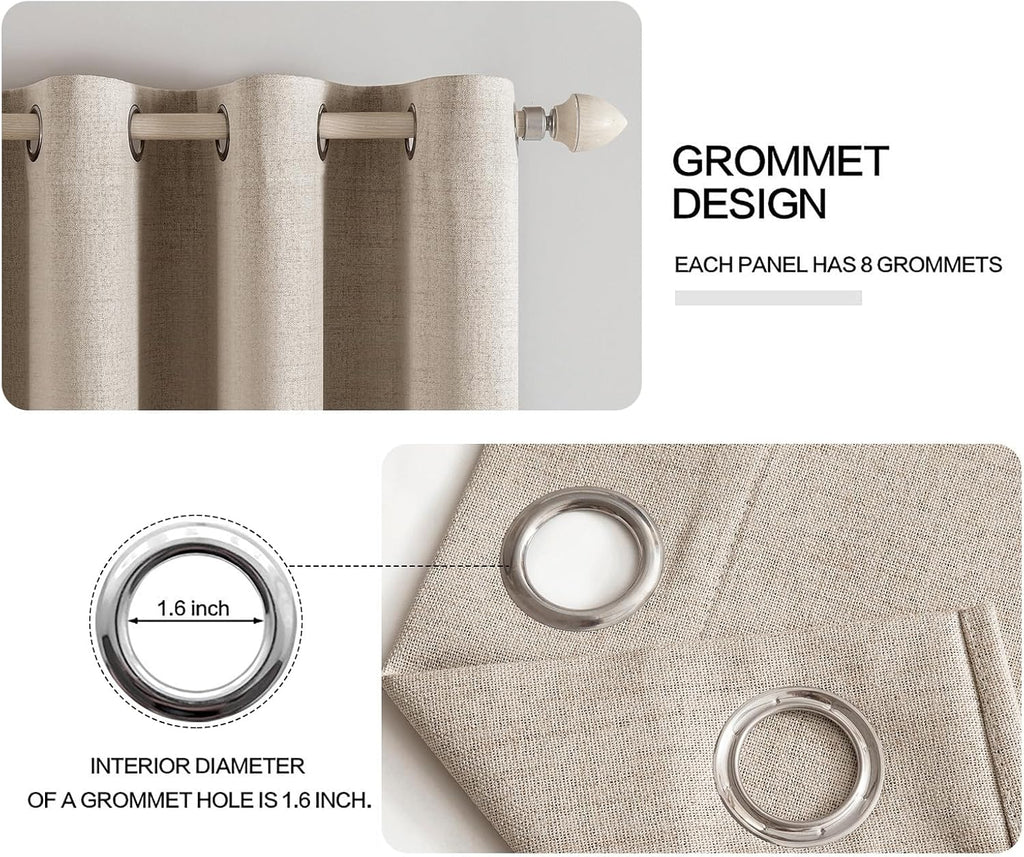 MIULEE 100% Blackout Linen Textured Curtains - Thermal Insulated Taupe Room Darkening Drapes | 52 x 84 Inch (2 Panels)
