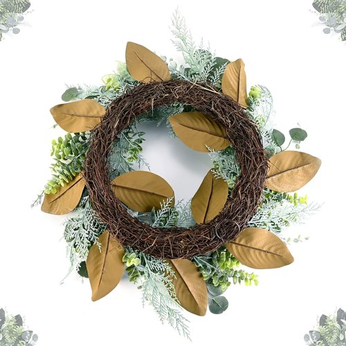 Hello 24-Inch Boxwood Wreath - Farmhouse Eucalyptus & Flocked Lamb's Ear for Front Door Decor
