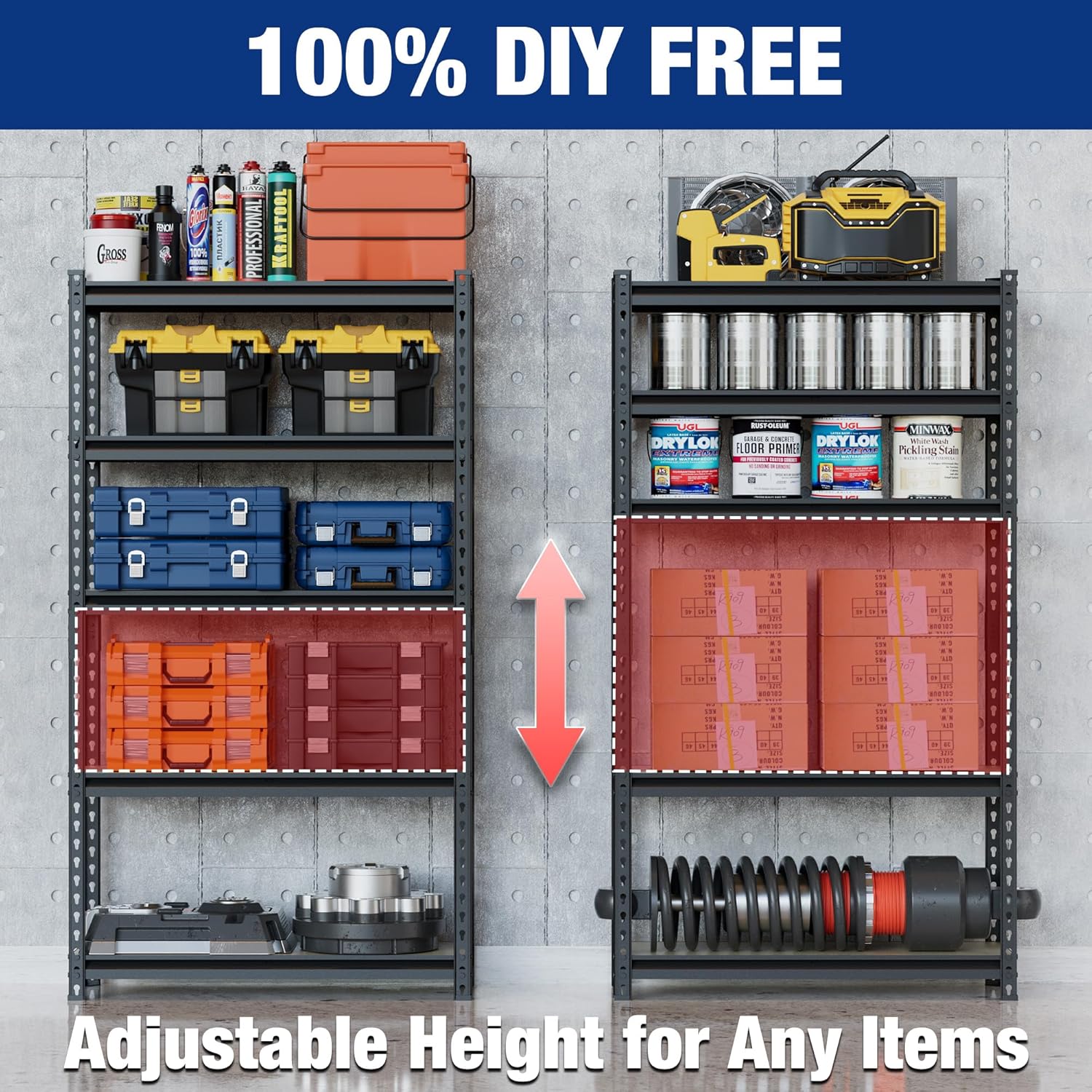 WORKPRO 5-Tier Storage Shelf - Heavy Duty Adjustable Garage Shelving Unit | 72" H, 2180LBS Capacity, Black