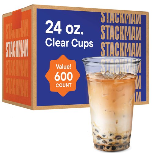24 oz Clear Plastic Cups Bulk [600 Pack - 24oz.] - Disposable PET Plastic Cups in Bulk (Compatible with Lids) for Cold Iced Coffee, Bubble Tea, Milk Shakes, Smoothies, Beer & To-Go - 24 Ounce Cup