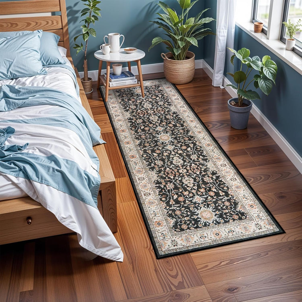 TOPRUUG Washable Runner Rug - Non-Slip, Stain-Resistant 2x6 Hallway Carpet | Soft, Durable Black Mat for Home