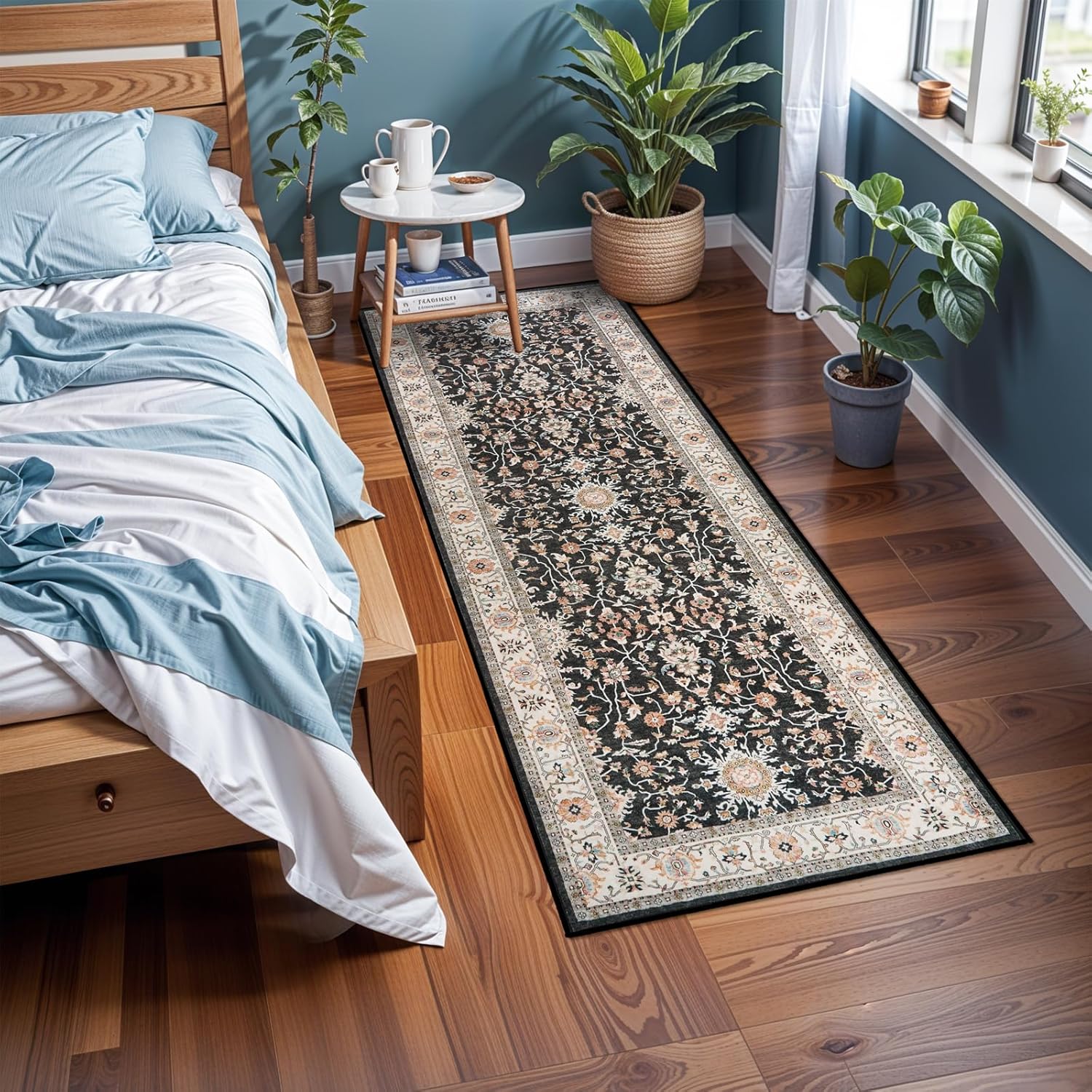 TOPRUUG Washable Runner Rug - Non-Slip, Stain-Resistant 2x6 Hallway Carpet | Soft, Durable Black Mat for Home