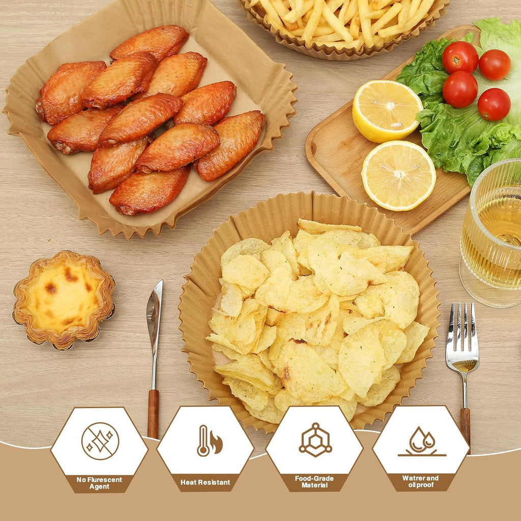 Air Fryer Liners | 100PCS Non-Stick Parchment Paper for 3-5QT Air Fryers - Easy Cleanup (Square, 6.5IN)