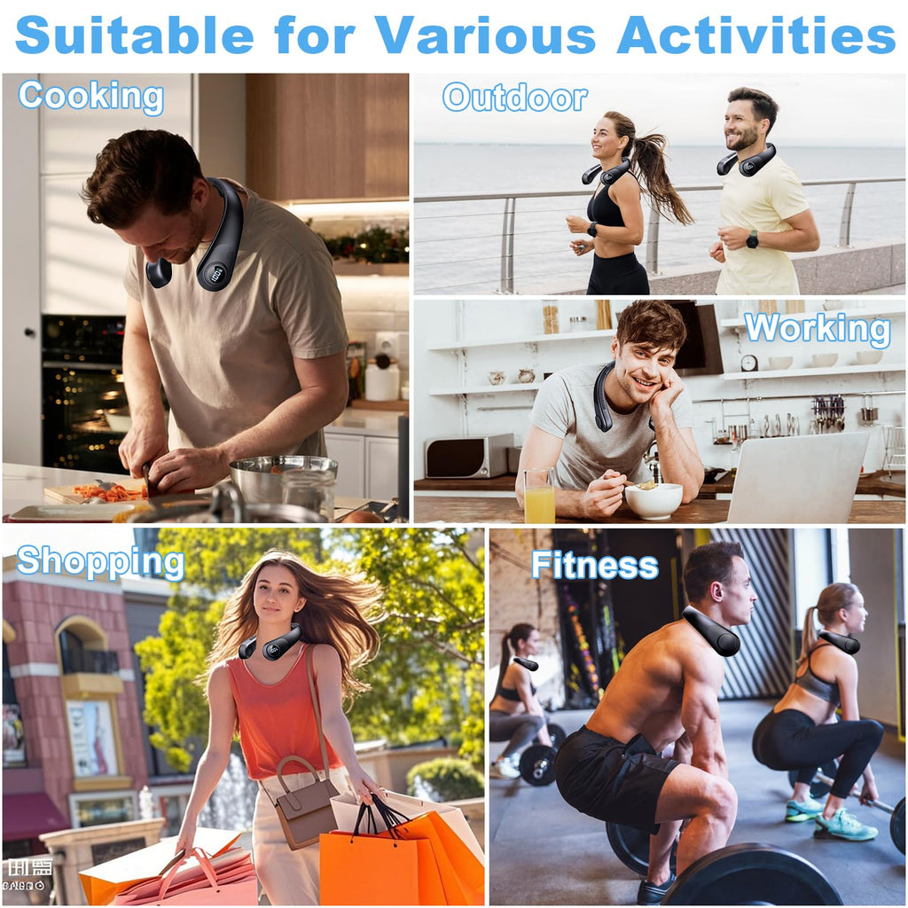 Portable Neck Fan that Blow Cold Air, LED Display, Rechargeable Hands-Free Wearable Cooling Personal Fan, 5 Speed, Neck Support, Bladeless Neck Air Conditioner, Gifts for Women/Men, Hot Flashes