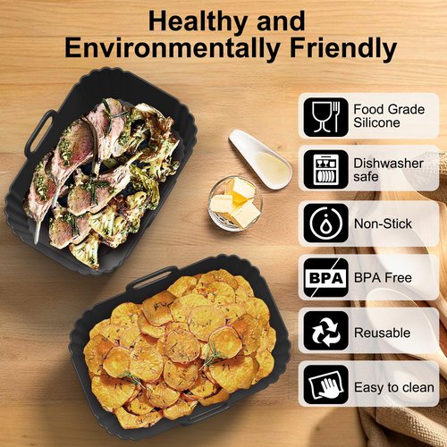 Sactercon Silicone Air Fryer Liners 2 Pack, Reusable Liners for Ninja Foodi Dual DZ201 DZ401 DZ550 DZ320, COSORI 9QT, Instant & Chefman, Fits 8–10QT Dual Basket Air Fryers