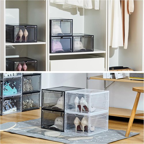 Attelite Hat Organizer - Stackable Baseball Cap Storage Box with Transparent Magnetic Door | Set of 6, Easy Assembly