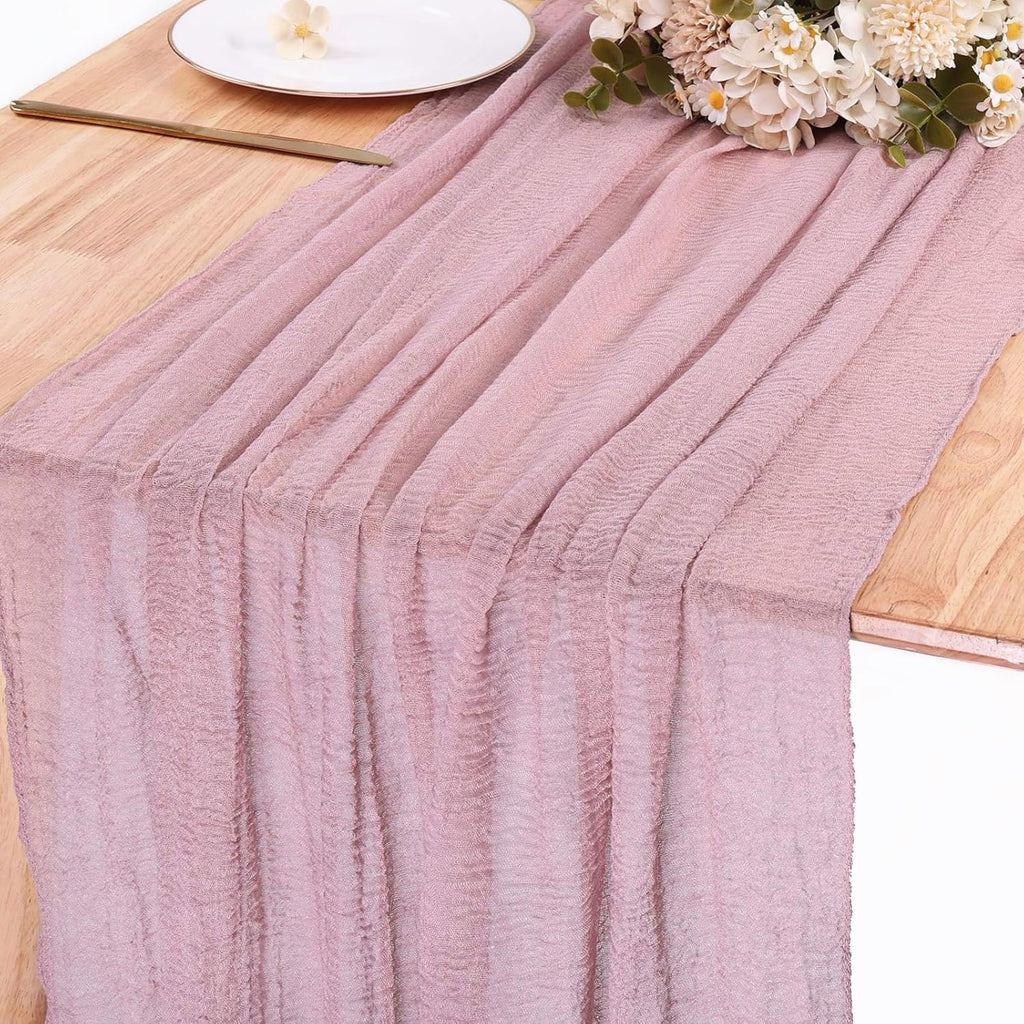 Skiennix Dusty Pink Cheesecloth Table Runner - 13ft Boho Style for Weddings & Parties | 35x157 Inches