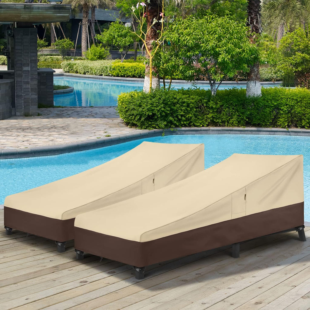Arcedo Waterproof Patio Lounge Chair Covers - Heavy Duty Protection for Outdoor Furniture | 80" L x 32" W x 25" H, Beige & Brown - 2 Pack