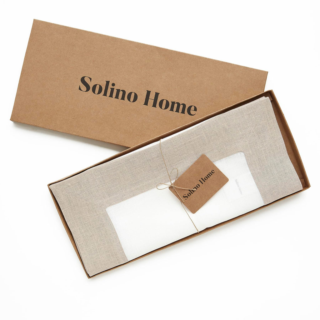 Solino Home Linen Table Runner 108 Inches Long - 100% Pure Linen Natural and White Dining Table Runner 14 x 108 Inch for Spring, Summer, Mothers Day - Contempo