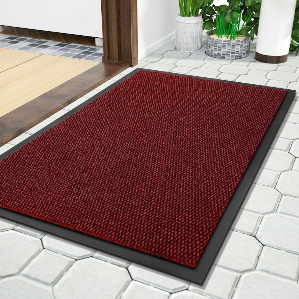 Yimobra Outdoor Indoor Doormat - 100% Waterproof, Stain & Fade Resistant | 36 x 17 Inches, Black Red