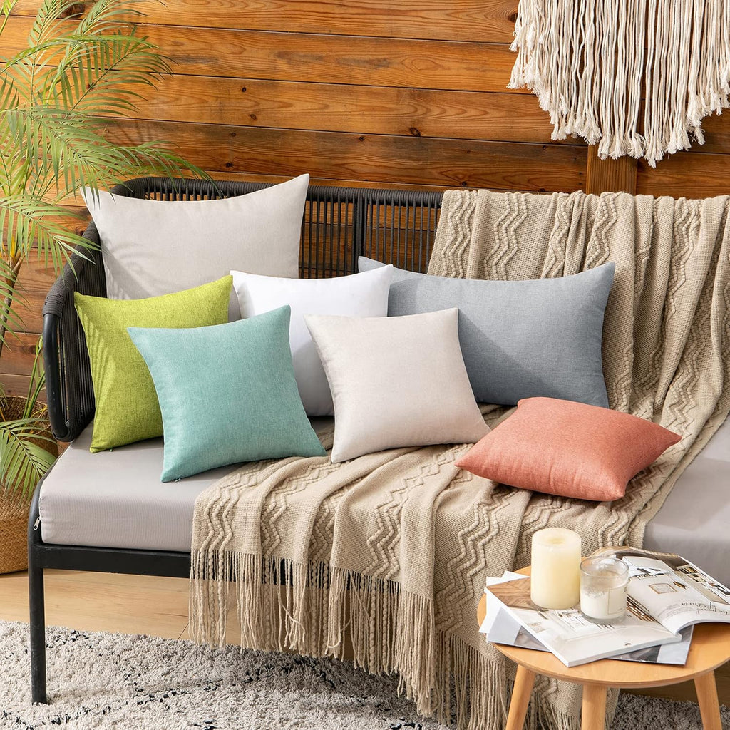 MIULEE Decorative Outdoor Throw Pillow Covers - Waterproof Faux Linen Cushion Cases | 12x12 Inch Teal, Pack of 2
