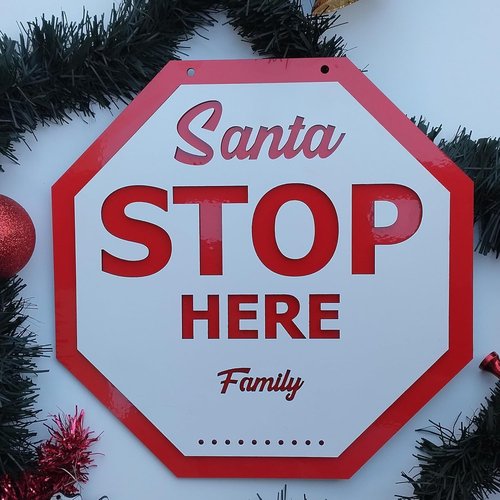 Christmas Santa Please Stop Here Sign - Wooden Front Door Hanger for Holiday Home Decor