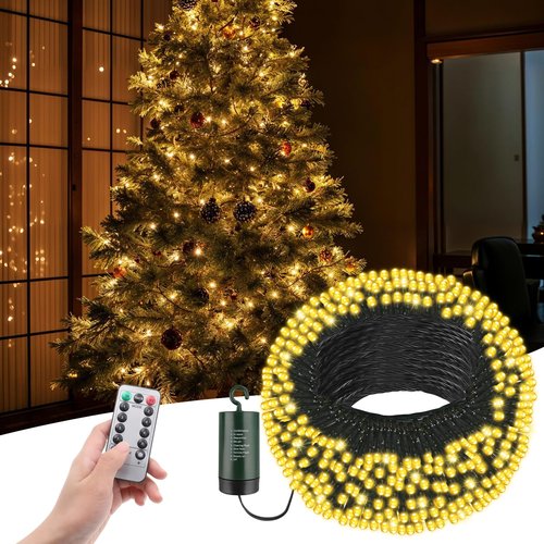 FairyGlim Battery Christmas Lights with Remote, 66ft 200LED Fairy Lights Battery Operated with Timer 8 Modes Waterproof for Outdoor Party Holiday Xmas Christmas Trees Decoration (Warm White)