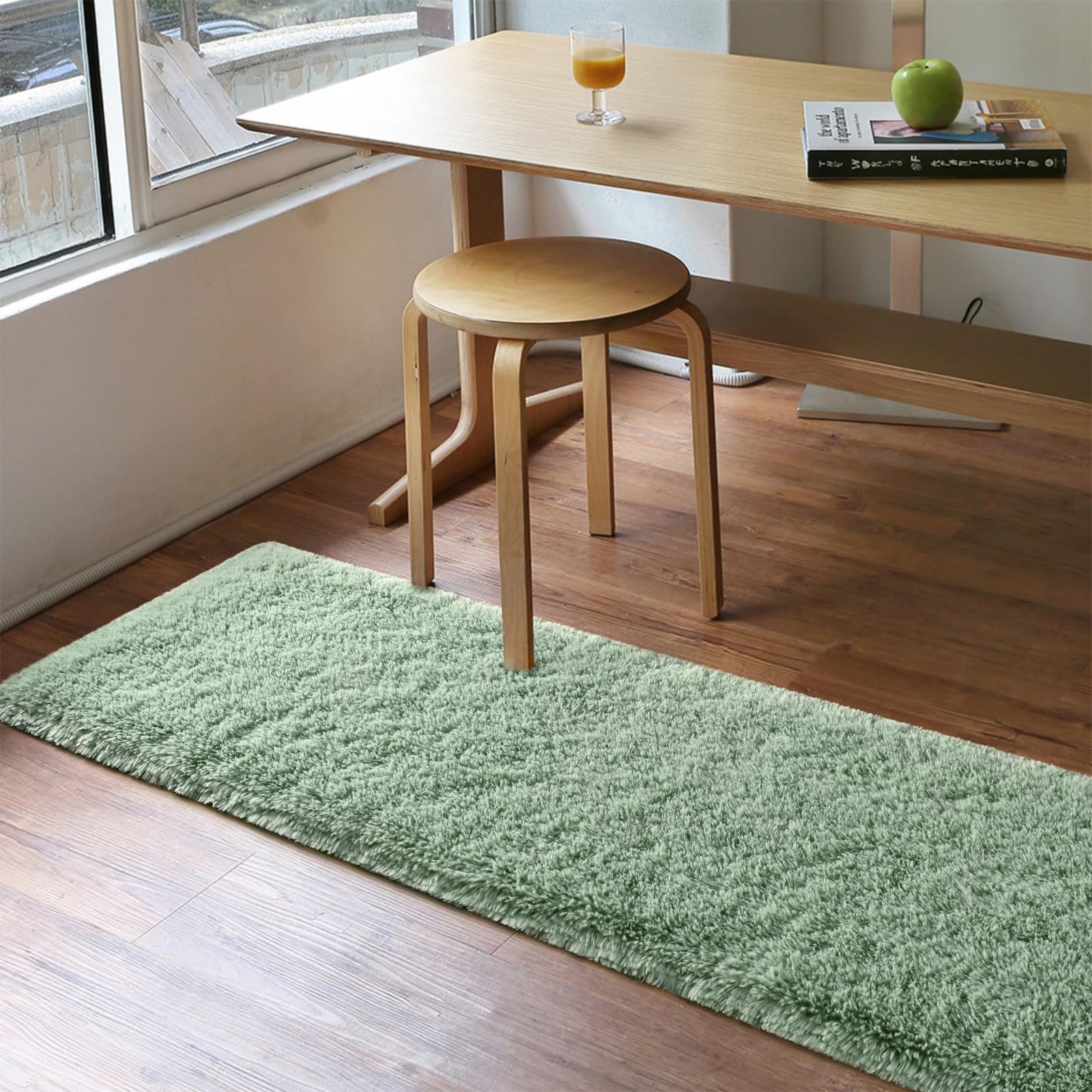 FALARK Soft Green Runner Rugs for Bedroom, 2x6 ft Bedside Rug Plush Fluffy Carpets, Shag Furry Modern Area Rug Carpet for Living Room Girls Kids Room Nursery Home Decor, Green