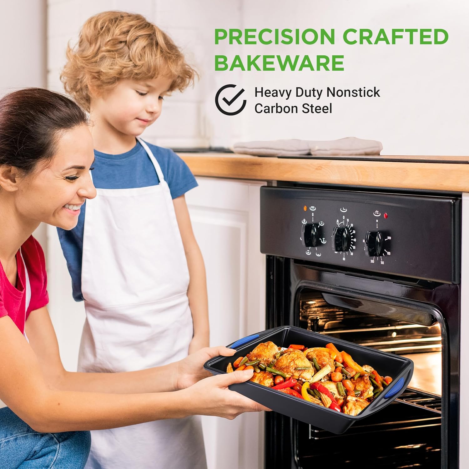 NutriChef 10-Piece Nonstick Bakeware Set - Heavy Duty Carbon Steel with Silicone Handles | Includes Cookie Sheets, Muffin Pan, Pizza & Loaf Pans