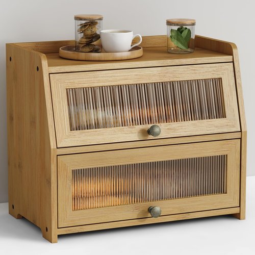 Goozii Large Bread Box for Kitchen Countertop, Double Layer Breadbox for Homemade Loaf Bread, Farmhouse Bread Storage Container Bin for Kitchen Counter Pantry Cupboard (Natural Bamboo)