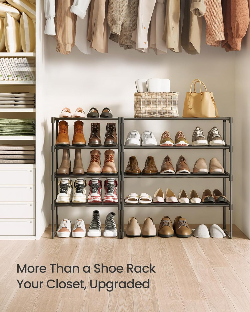 SONGMICS 4-Tier Shoe Rack - Stackable Metal Organizer for 5-10 Pairs | Black, 11.8 x 16.7 x 28.2 Inches