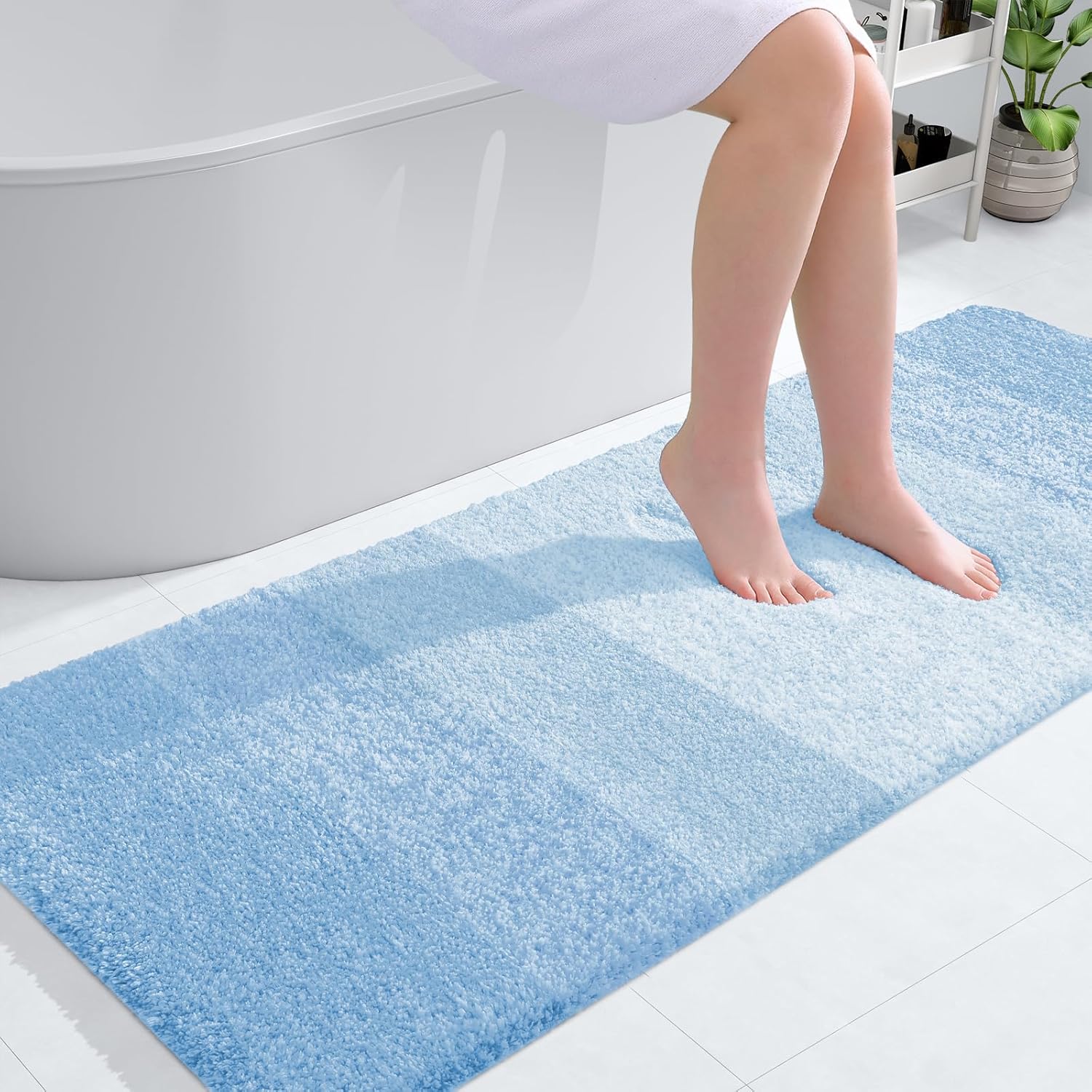 OLANLY Large Bathroom Rugs - Extra Soft Microfiber Mat 54x24 | Quick Dry & Machine Washable, Sky Blue