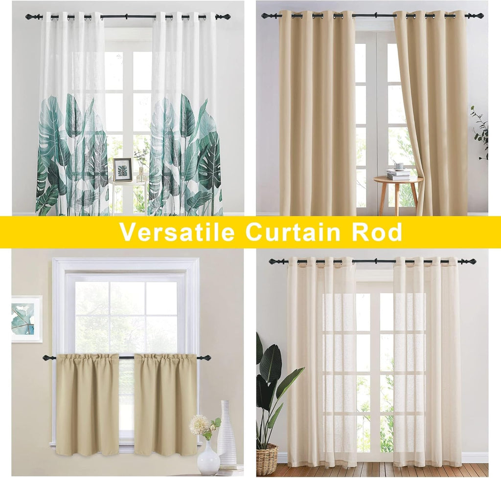 NICETOWN Adjustable Curtain Rods - 2-Pack 48-86 Inch Matte Black Copper with Decorative Finials | Heavy Duty Window Drapery Poles for Indoor/Outdoor Use