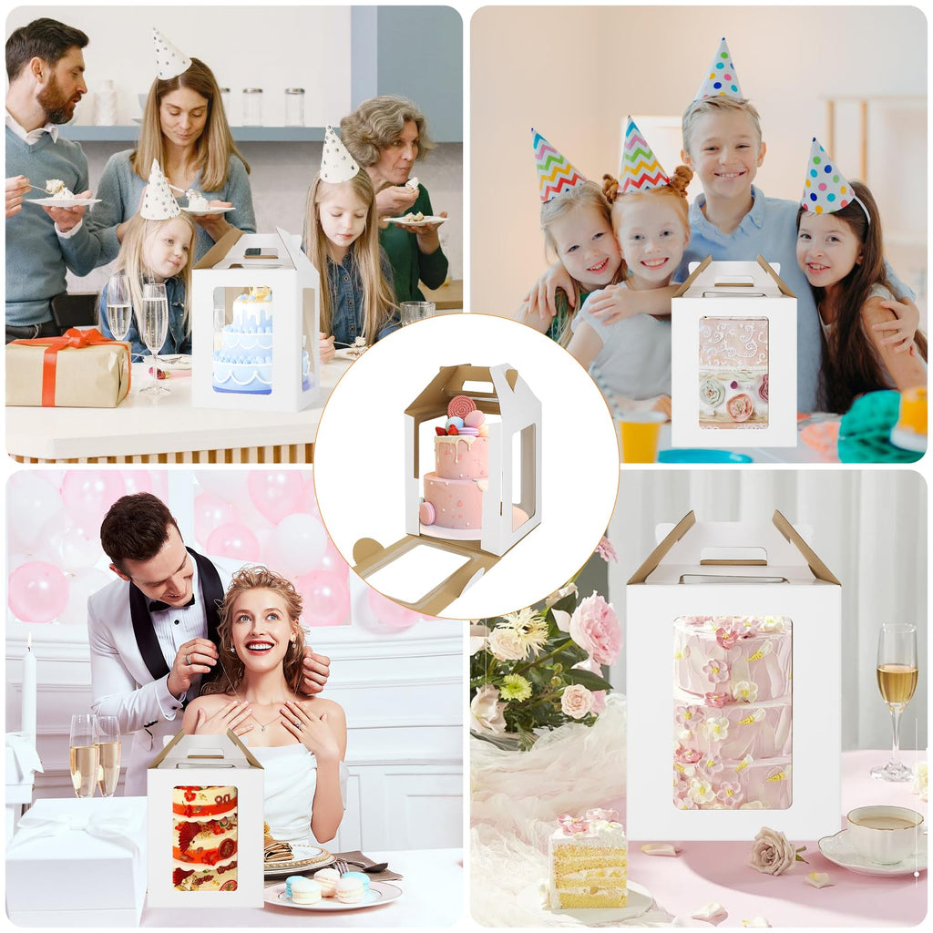 2 Pack Tall Cake Boxes for Tier Cakes with Cake Boards, 12x12x14 Inch 2 Tier Cake Box Tall Cake Carrier Large Tiered Cake Box with Handle for Valentine's Day, Mother's Day, Wedding, Birthday Party