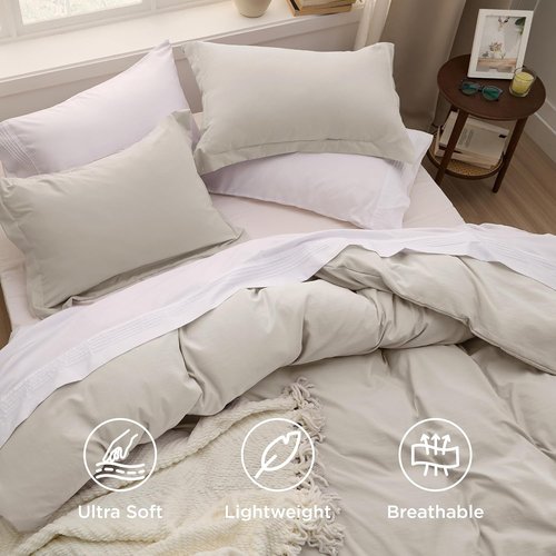 Bedsure King Duvet Cover Set - Extra Soft Prewashed Cotton-Like Polyester, 120x98 Inches, Linen, 3 Pieces