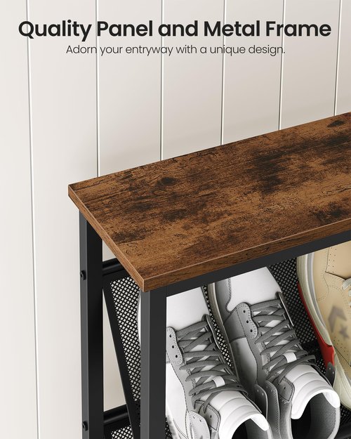 CHOEZON Shoe Rack, 4-Tier Slanted Shoe Storage Shelf, Narrow Shoe Rack for Entryway, Shoe Organizer with Adjustable Feet, Slim Shoe Shelf with Wooden Top and Metal Frame Rustic Brown and Black TXJ75BF