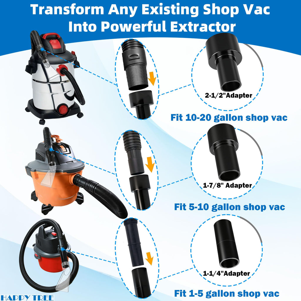 Happy Tree Universal Fits All Brands' Shop Vacs with 2-1/2" & 1-7/8" & 1-1/4" Adapter Clear Extraction Accessory for Auto Detailing, Shop Vac Extractor Attachment Kit for Wet-Dry Vacuum Cleaners