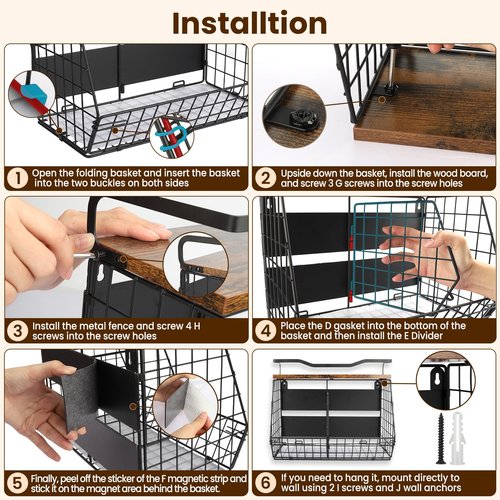jijoe Magnetic Shelf for Fridge with Wood Lid & 4 Hooks, Fruit Potato & Onion Storage Bins, Pantry Organizer & Storage, Large Container Magnetic Spice Rack for Refrigerator, Kitchen Counter & Cabinet