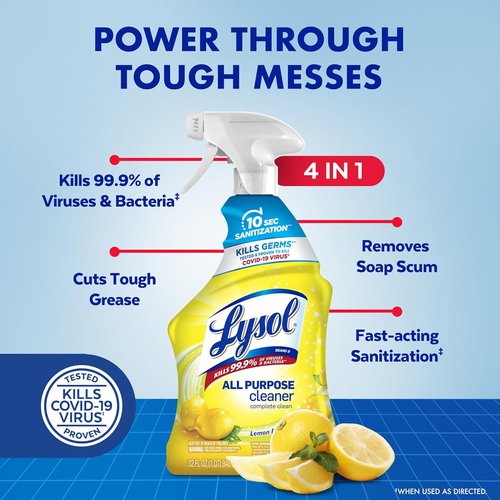 Lysol All-Purpose Cleaner Spray - Multi-Purpose Disinfectant for Kitchen & Bathroom - Lemon Breeze, Lavender, Mango | 32oz (Pack of 4)
