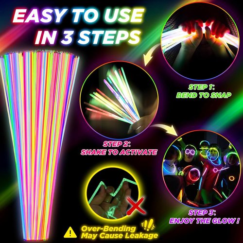 Glow Sticks 100Pcs | 22-Inch Glow In The Dark Party Supplies - 9 Hours of Fun for Kids