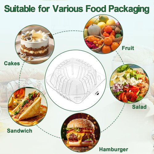 Hokimder 200 Pack Clear Clamshell Food Containers, Disposable Food Containers with Lids, 6 x 6 Inch Hinged Plastic To Go Containers for Dessert, Cake, Salad, Bakery Supplies - With sealing sticker