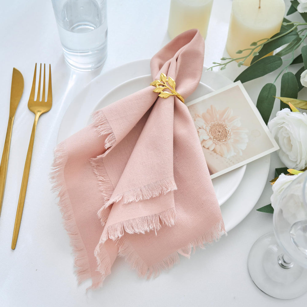 Xiomot Handmade Cotton Linen Napkins Cloth with Fringes Set of 4 17"x17" Dusty Pink Boho Dinner Table Napkins Bulk for Wedding Party Bridal Baby Shower Decoration