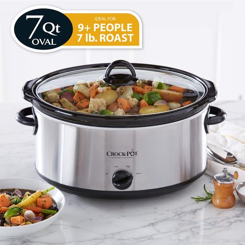 Crock-Pot 7 Quart Oval Manual Slow Cooker, Stainless Steel (SCV700-S-BR) & Small 2.5 Quart Casserole Slow Cooker, White/Blue
