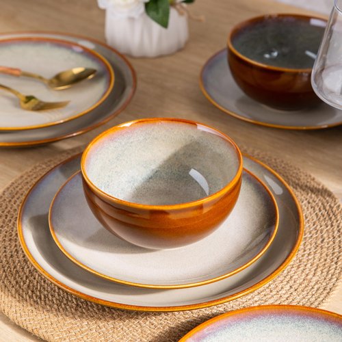 LERATIO Ceramic Dinnerware Sets for 4, Coupe Plates and Bowls Sets,Highly Chip and Crack Resistant | Dishwasher & Microwave & Oven Safe Dishes set,Reactive Glaze Dinnerware- Service for 4（12pcs）