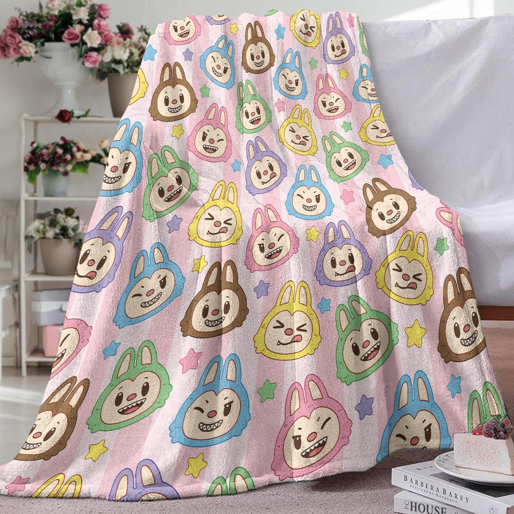 Pycat Cute Macaron Flannel Throw Blanket, Monster Stars Birthday Gifts for Men Women Adults, Stripes Soft Blankets for Bedding Sofa 50 x 60 Inches
