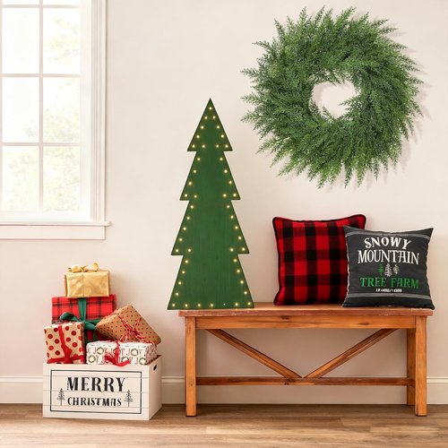 Lush Christmas Wreath - 24-Inch Real Touch Faux Cedar - Perfect for Indoor/Outdoor Holiday Decor
