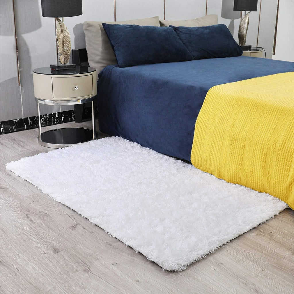 Ophanie White Shag Area Rug - Fluffy Soft Carpet for Bedroom | 3x5 Plush Bedside Decor