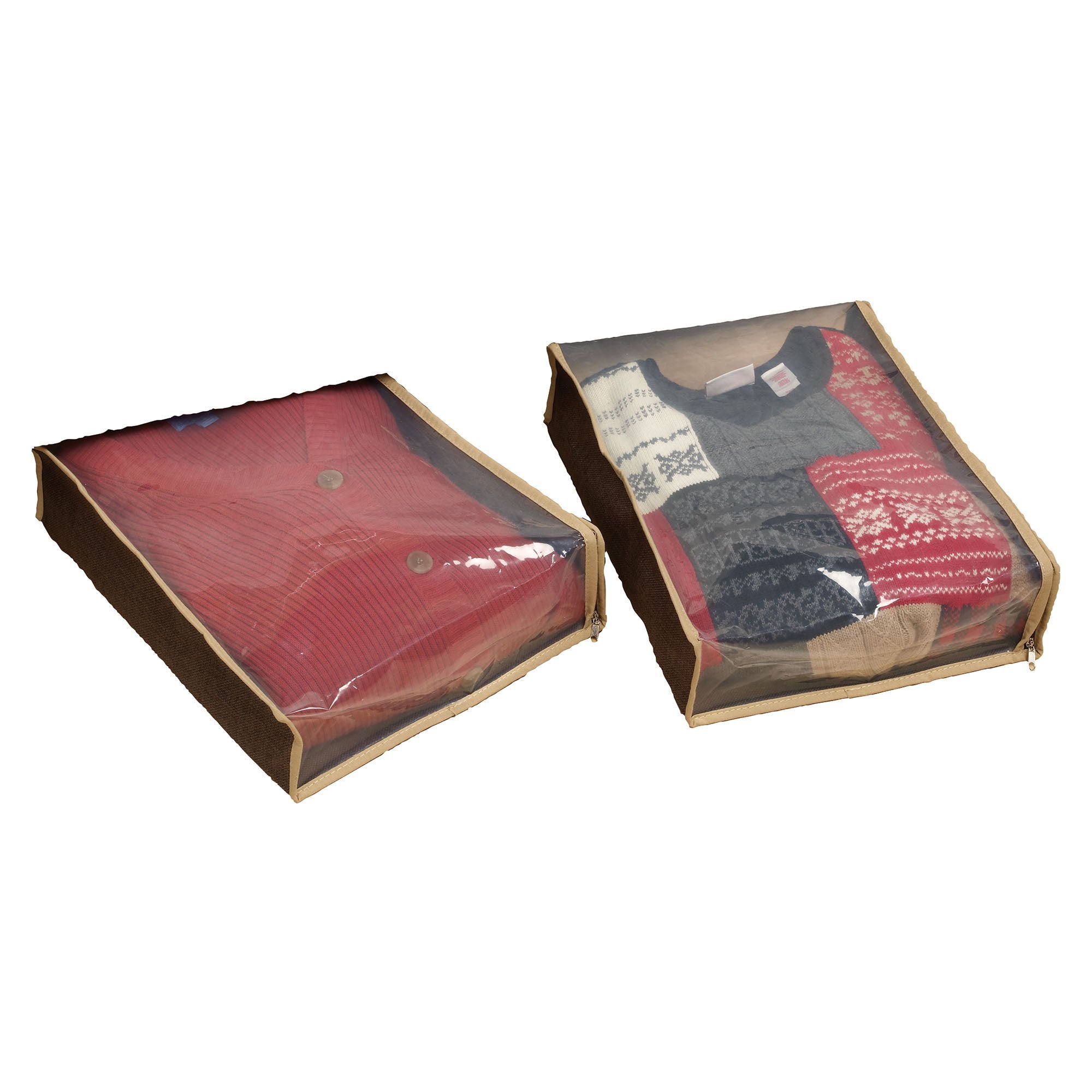 Household Essentials 66612 Sweater Storage Bags | Set of 2 | Coffee Linen,Brown/Clear
