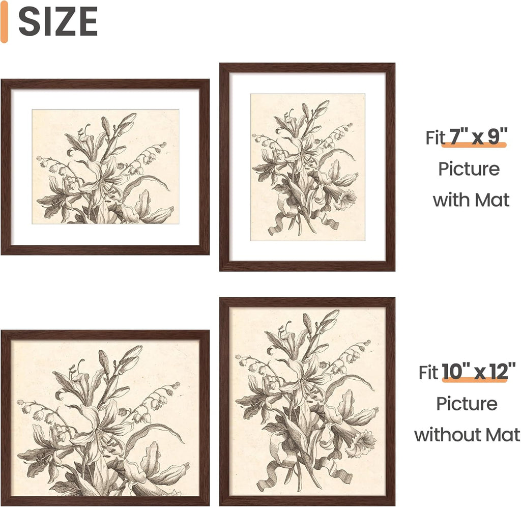 Upsimples 10x12 Picture Frame - Versatile Display for 7x9 Photos with Mat or 10x12 Without - Brown, 1 Pack
