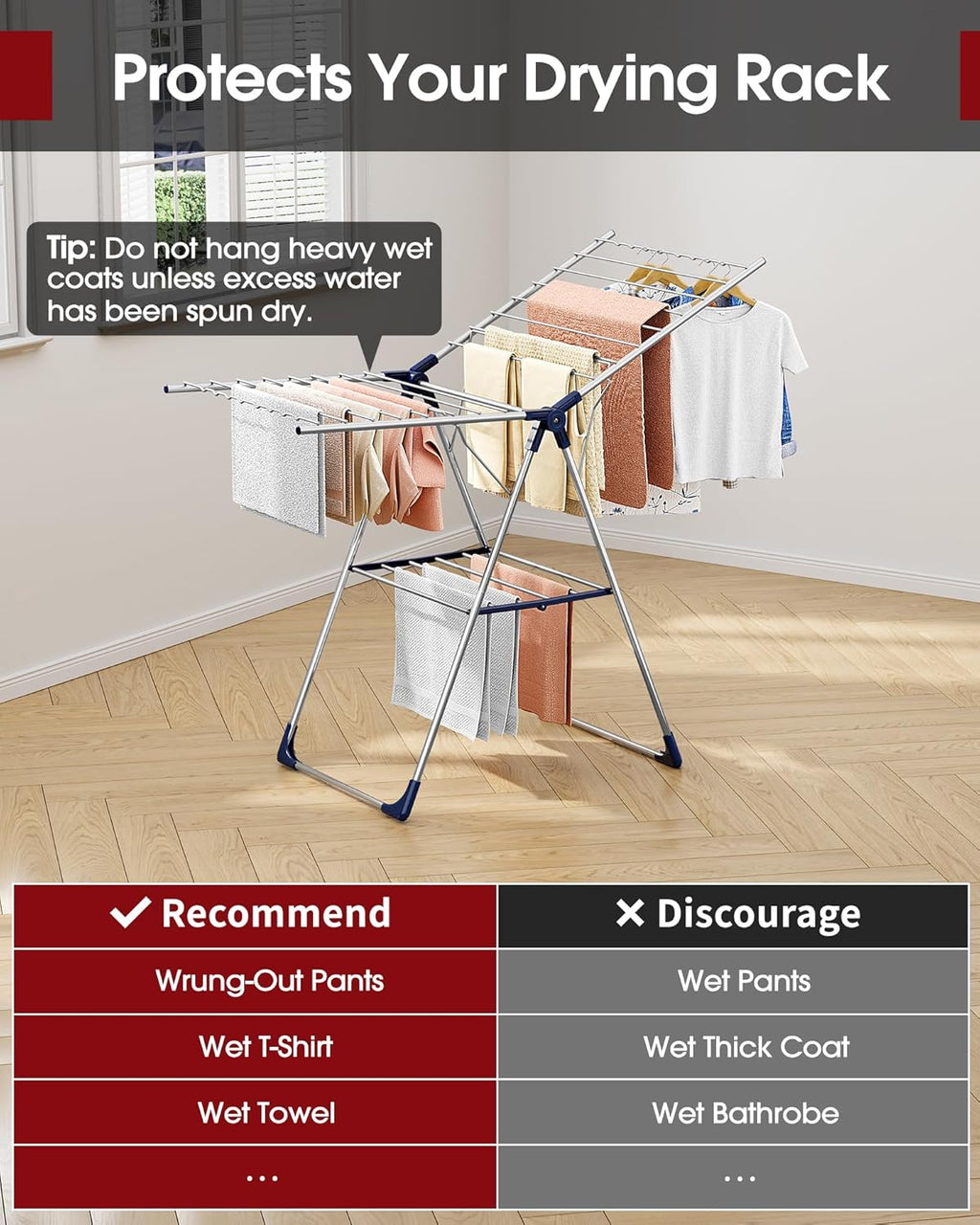 Sakugi Clothes Drying Rack - Height-Adjustable Metal Laundry Stand for Indoor & Outdoor Use | 55.5" L × 22.8" W, Silver Blue