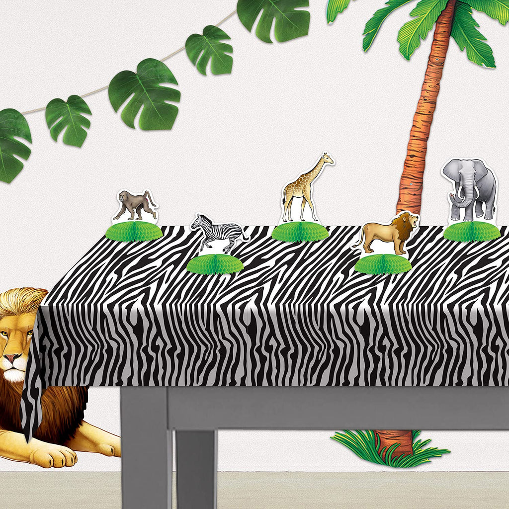 Beistle Plastic Disposable Rectangular Zebra Print Table Cover Bachelorette Birthday Party Supplies and Tableware, 54"x108", Black, White