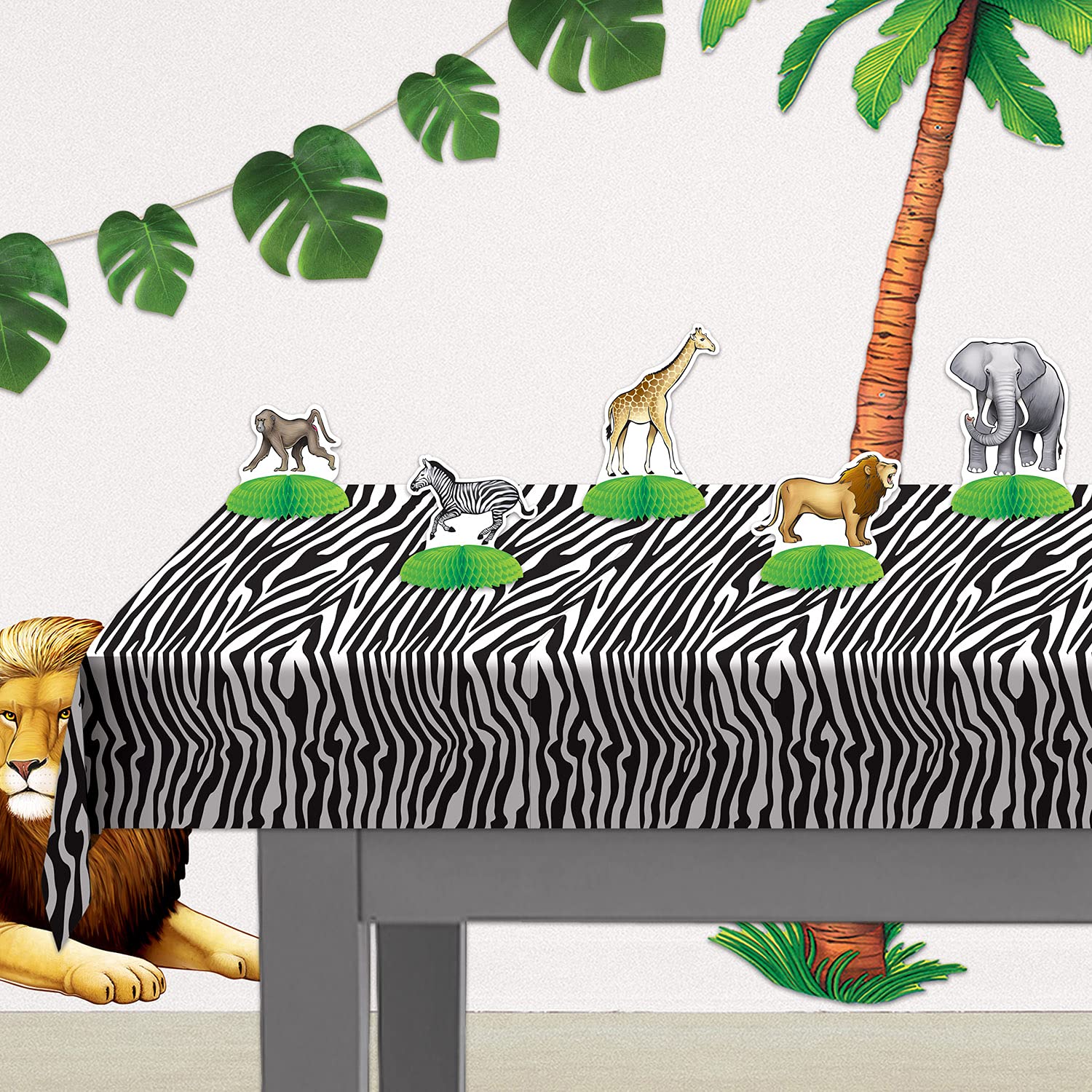 Beistle Plastic Disposable Rectangular Zebra Print Table Cover Bachelorette Birthday Party Supplies and Tableware, 54"x108", Black, White