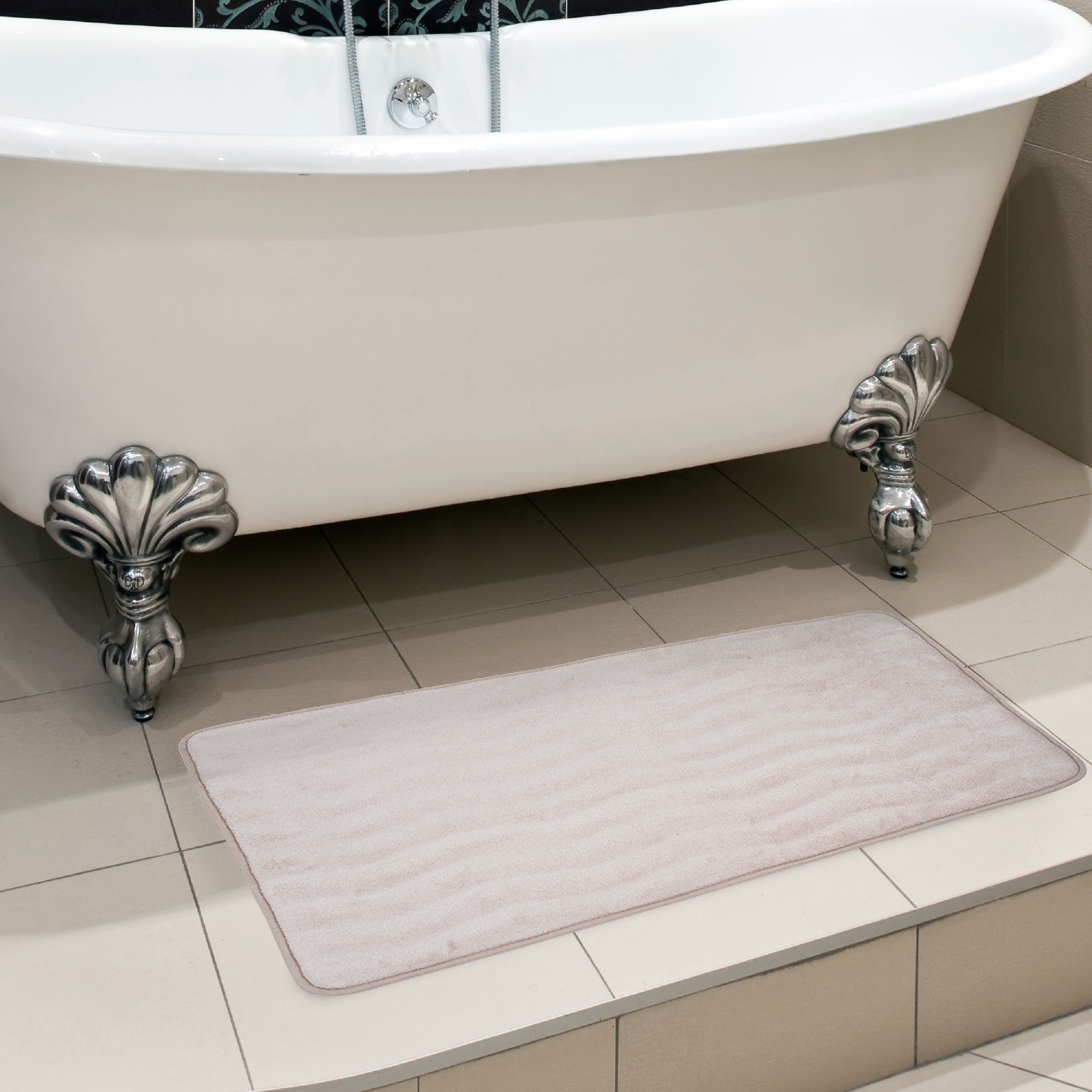 Microfiber Memory Foam Bathmat – Oversized Padded Nonslip Accent Rug for Bathroom, Kitchen, Laundry Room, Wave Pattern by Lavish Home (Ivory) , 59” L x 24” W x .625” Thick