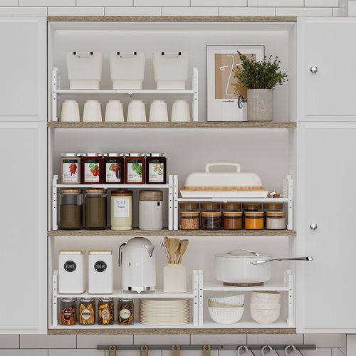 Jojocross Expandable Shelf for Cabinet Organizer Adjustable Stackable Spice Rack at Kitchen and Bathroom More, Counter Countertop Cupboard Organization Pantry Storage(LARGE/2PACKS/WHITE)