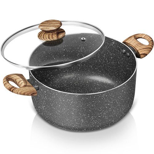 MICHELANGELO 5 Quart Stock Pot with Lid, Nonstick Soup Pot for Cooking, Non Stick Stockpot with Ergonomic Handle, Induction Compatible, Grey Granite