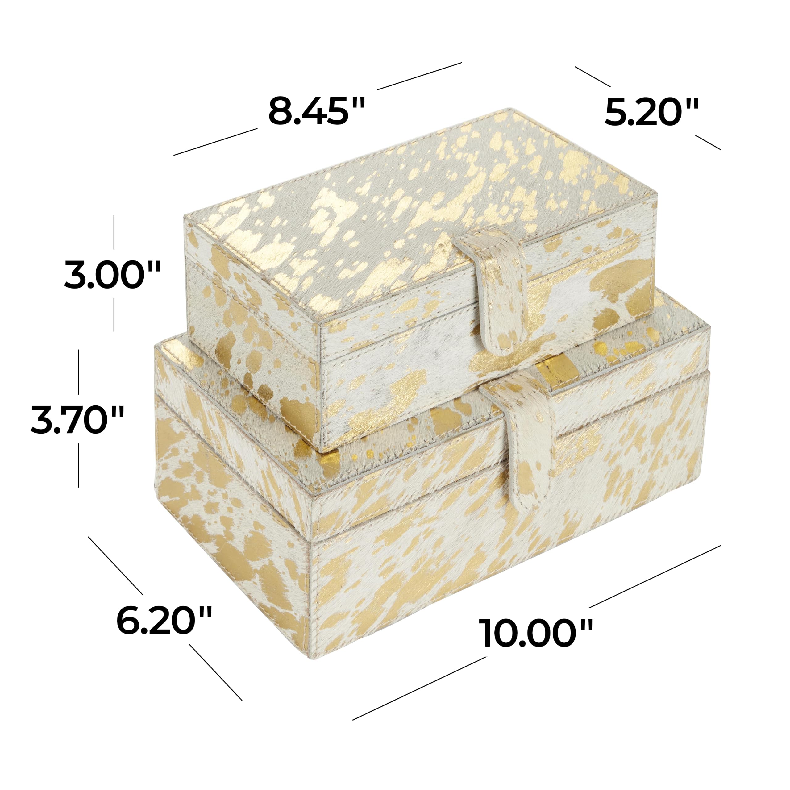 Deco 79 Leather Handmade Decorative Box Decorative Keepsake Boxes with Gold Foil Paint, Set of 2 Storage Boxes 8", 10"W, Gold