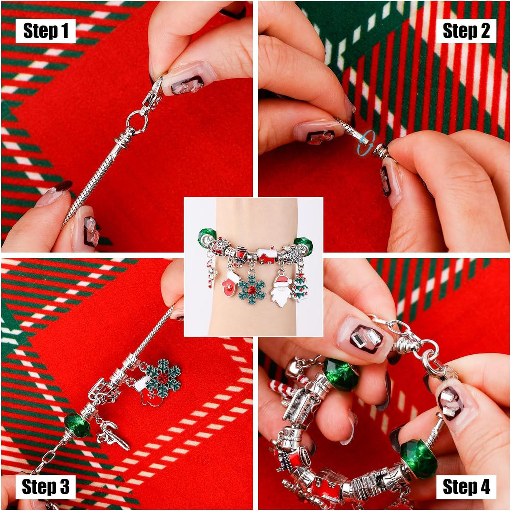 PEUTIER 24pcs Christmas Advent Calendar Bracelet Set - DIY Charm Bracelets with 22 Beads for Holiday Countdown