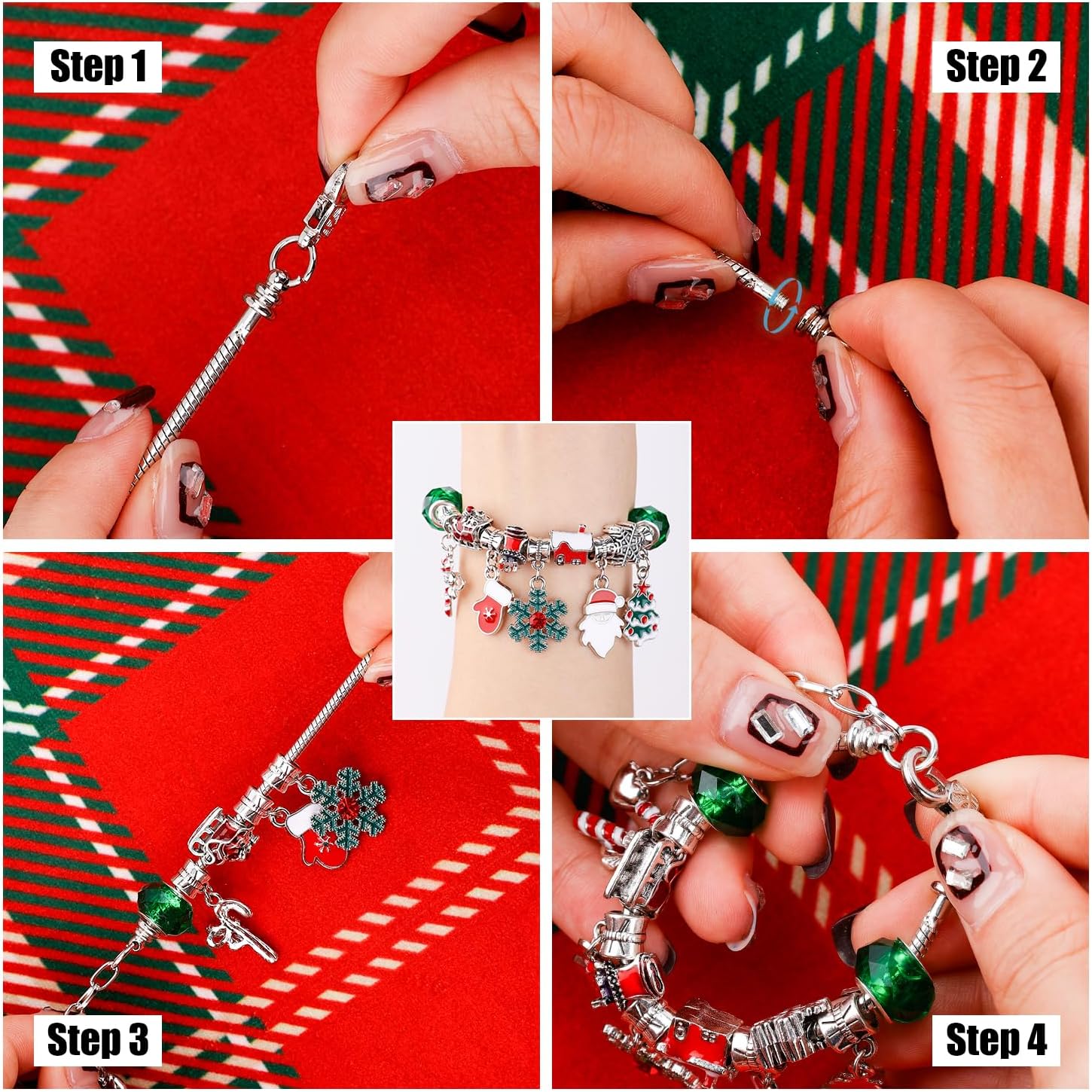 PEUTIER 24pcs Christmas Advent Calendar Bracelet Set - DIY Charm Bracelets with 22 Beads for Holiday Countdown