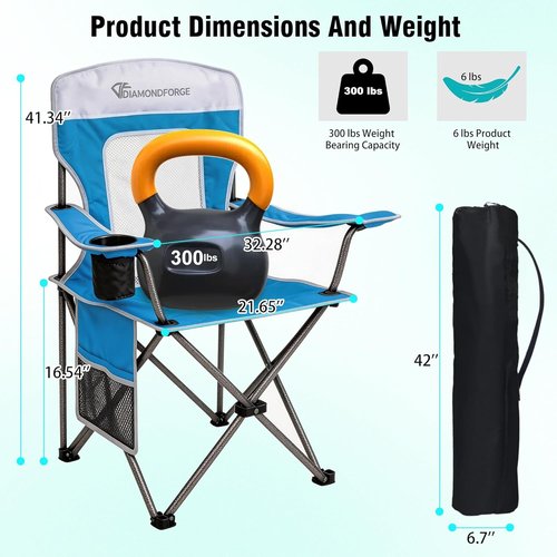 DIAMONDFORGE High Back Camping Chair - Portable Folding Design with Cup Holder & Side Pocket | Supports 300LBS